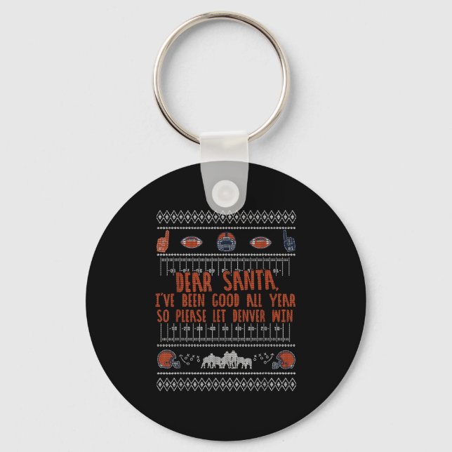 Santa Ugly Christmas Sweater Denver Football Funny Keychain (Front)