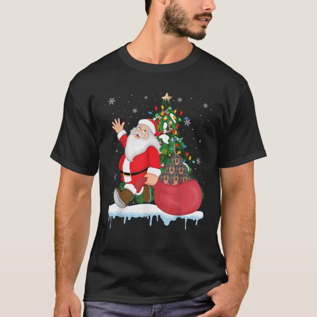 Santa Ugly Christmas Tree Lights Dachshund Dog Lov T-Shirt (Front)