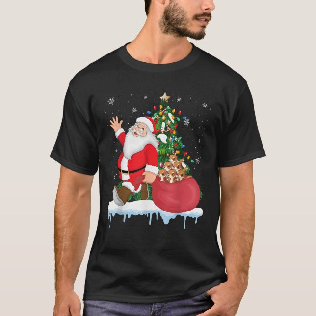 Santa Ugly Christmas Tree Lights Weasel Animal  T-Shirt (Front)