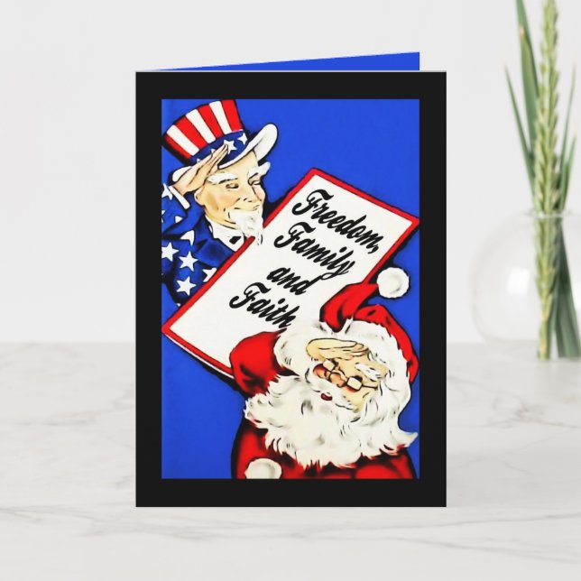 Santa, Uncle Sam Salute Patriotic Christmas Cards (Front)