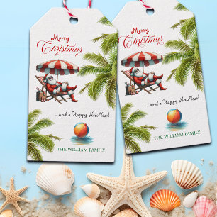 Santa under a Beach Umbrella Christmas Gift Tags