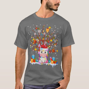 Santa Unicorn Christmas Tree Lights Ornament Decor T-Shirt