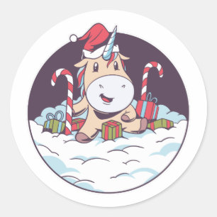 Santa Unicorn Classic Round Sticker