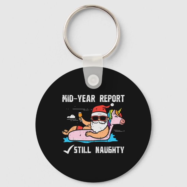 Santa Unicorn Floatie Still Naughty Funny Christma Keychain (Front)