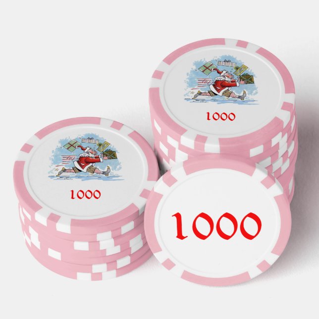 Santa Unprepared pink 1000 striped poker chip (Stack)