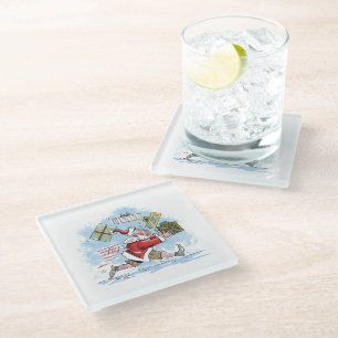 Santa Unprepared white glass coaster