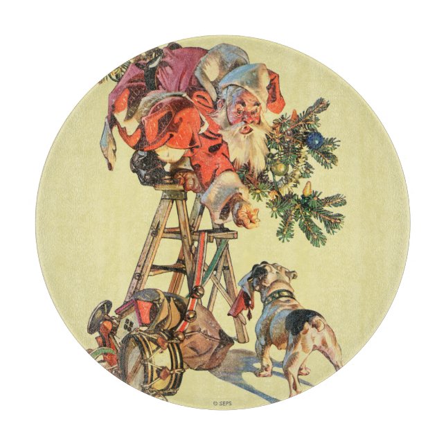 Santa Up a Ladder Cutting Board (Front)