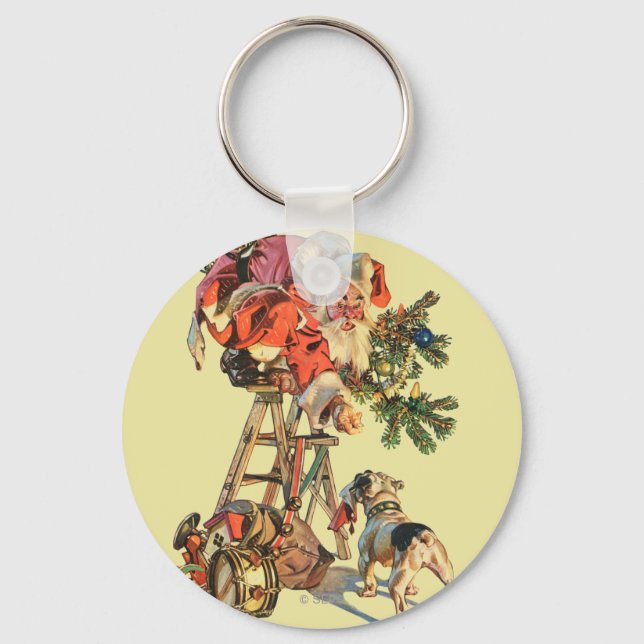 Santa Up a Ladder Keychain (Front)