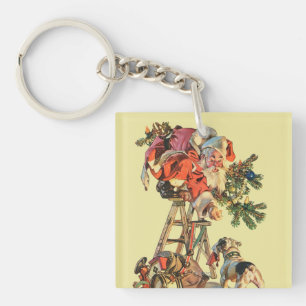 Santa Up a Ladder Keychain
