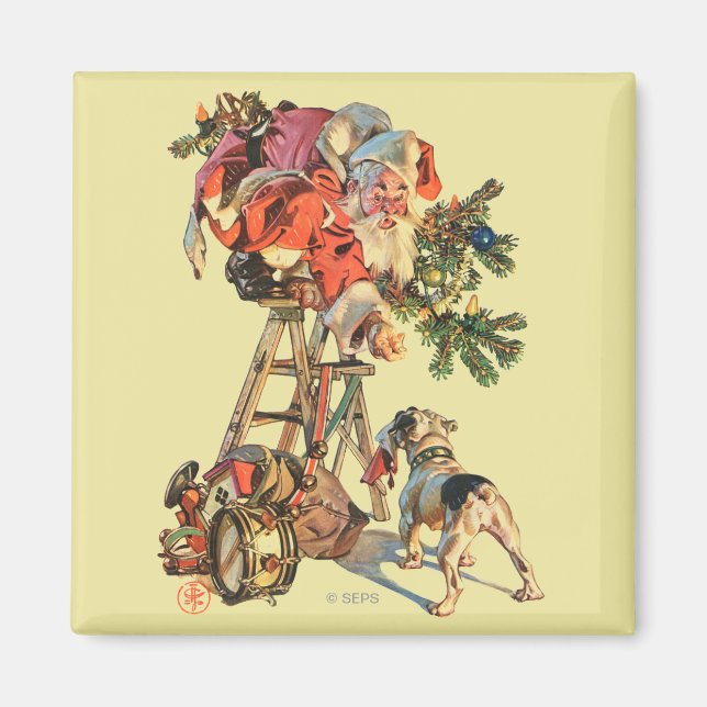 Santa Up a Ladder Magnet (Front)