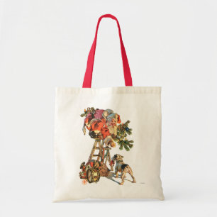 Santa Up a Ladder Tote Bag