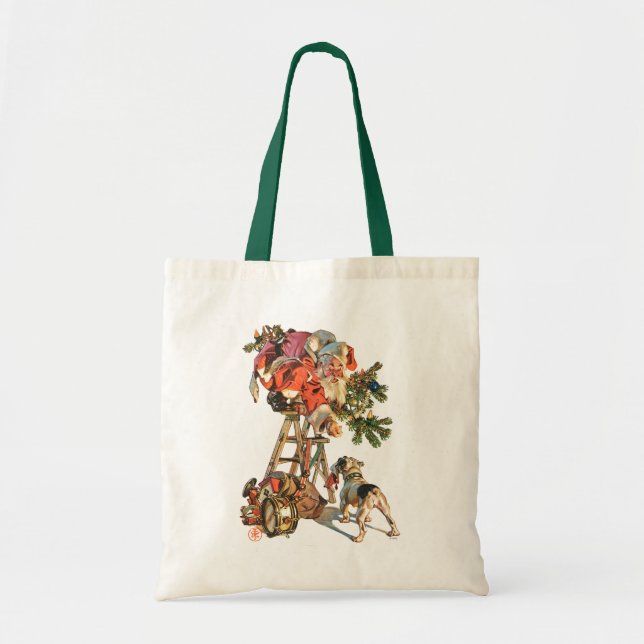 Santa Up a Ladder Tote Bag (Front)