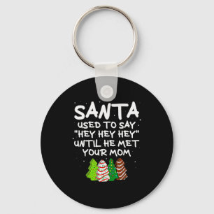 Santa Used To Say Hey Hey Hey Until He Met Your Mo Keychain