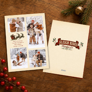 Santa Vintage Christmas Photo Collage Sleigh Rides Holiday Card
