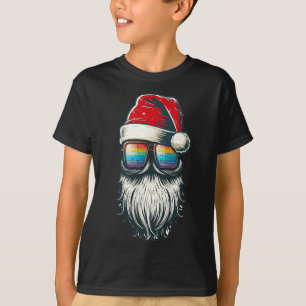 Santa Vintage Glasses Rainbow Christmas Santa Hat  T-Shirt