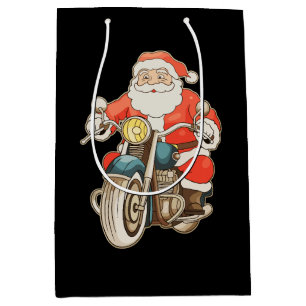 Santa Vintage Motorcycle Biker Christmas Xmas Medium Gift Bag
