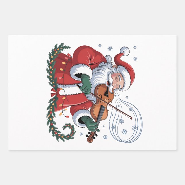 Santa Violin Player Violinist Christmas Music Xmas Wrapping Paper Sheet (Front)