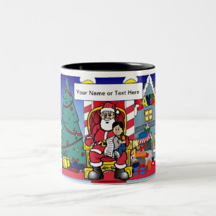 Santa Visit - Boy Cartoon by PrintedPerfection.com Two-Tone Coffee Mug