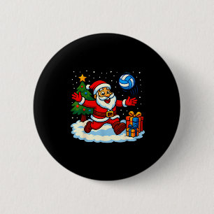 Santa Volleyball Playing Srt Christmas Tree Xmas P 2 Inch Round Button