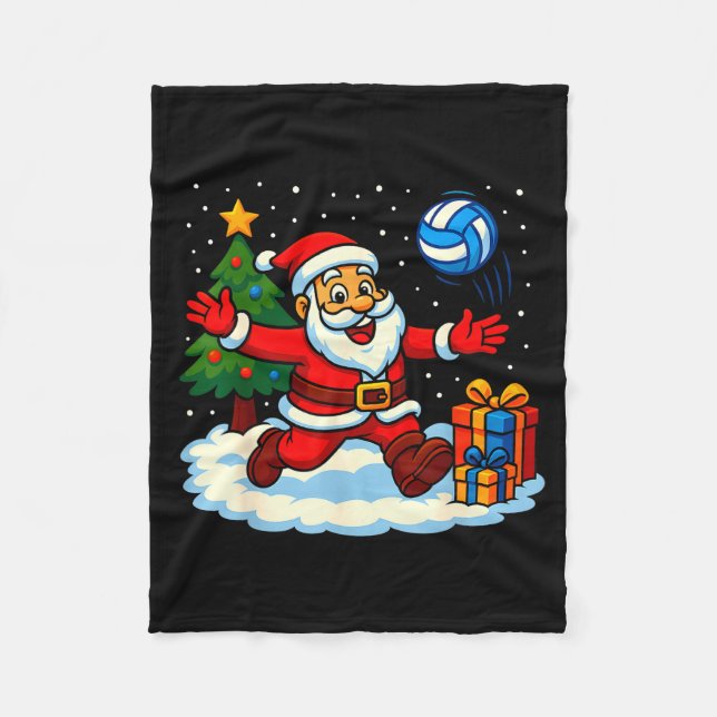 Santa Volleyball Playing Srt Christmas Tree Xmas P Fleece Blanket (Front)