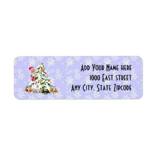Santa w/Aussie Puppies Under the Tree Return label