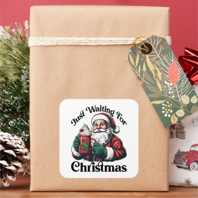 Santa Waiting For Christmas White Square Sticker (Holiday)