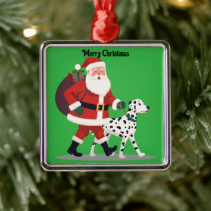 Santa walking a Dalmatian dog Christmas Ornament
