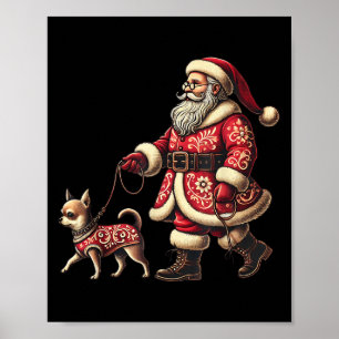 Santa Walking Chihuahua Christmas Dog Lover Xmas M Poster