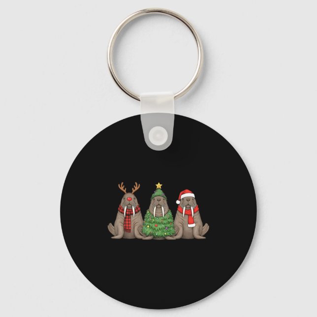 Santa Walrus Christmas Tree Walrus Lover Animal Xm Keychain (Front)