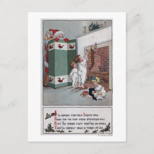 Santa Watching from behind screen Holiday Postcard