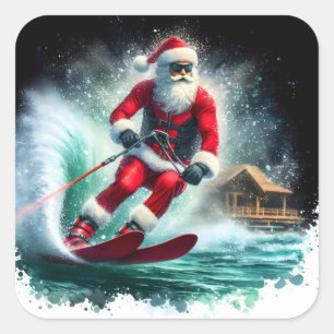 Santa Water Skiing on a Sunny Day Square Sticker