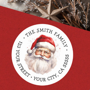 Santa watercolor painting return address classic round sticker