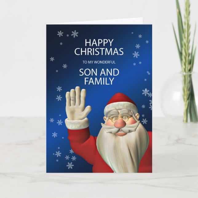 Santa waving Christmas card for son & family (Front)