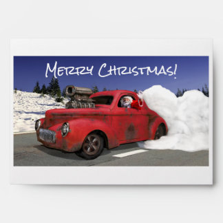 Santa Waving Driving Old 1941 Rusty Hotrod Coupe Envelope