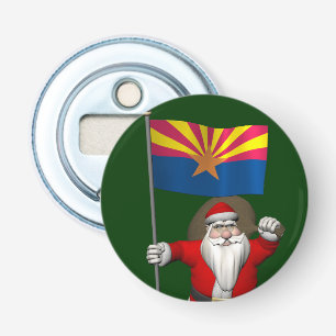 Santa Waving Flag Of Arizona Bottle Opener
