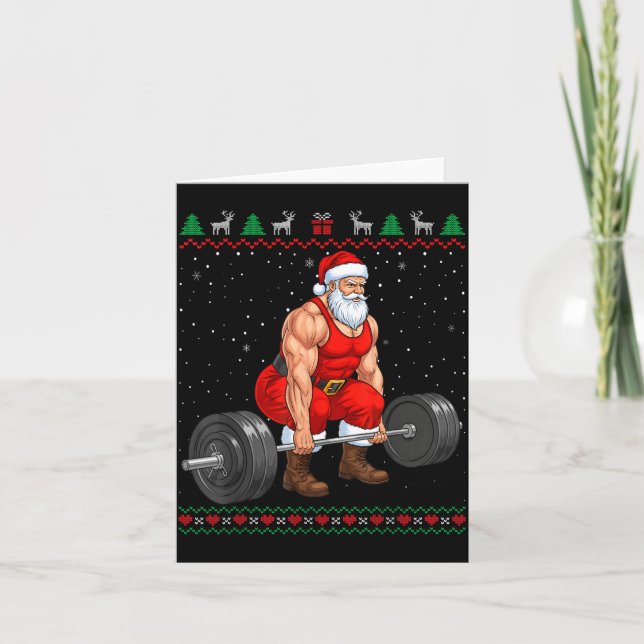 Santa Weightlifting Christmas Deadlift Gym Ugly Sw Card (Front)