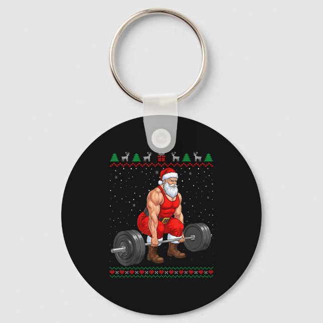 Santa Weightlifting Christmas Deadlift Gym Ugly Sw Keychain (Front)