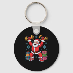 Santa Weightlifting Fitness Gym Training Christmas Keychain