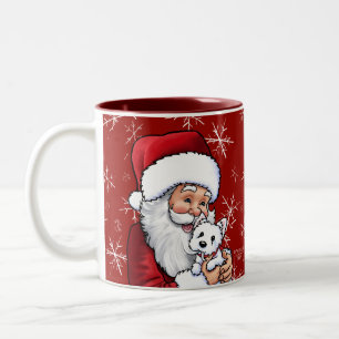 Santa Westie Puppy and Snowflakes Two-Tone Coffee Mug