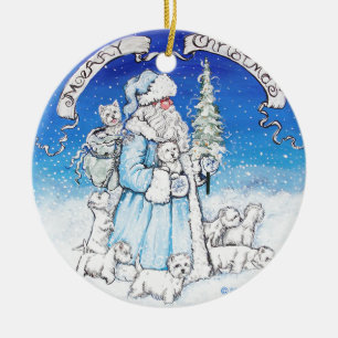 Santa Westies Ceramic Ornament