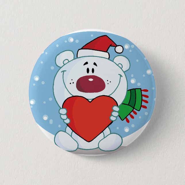 Santa White Bear with Heart 2 Inch Round Button (Front)