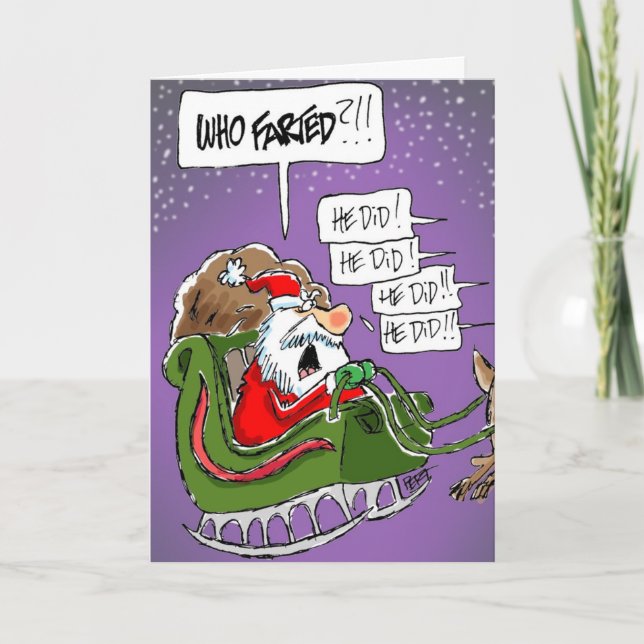 Santa "Who Farted?!" Cartoon Christmas Card (Front)