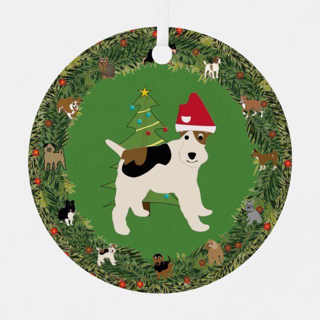 Santa Wire Fox Terrier Metal Ornament (Front)