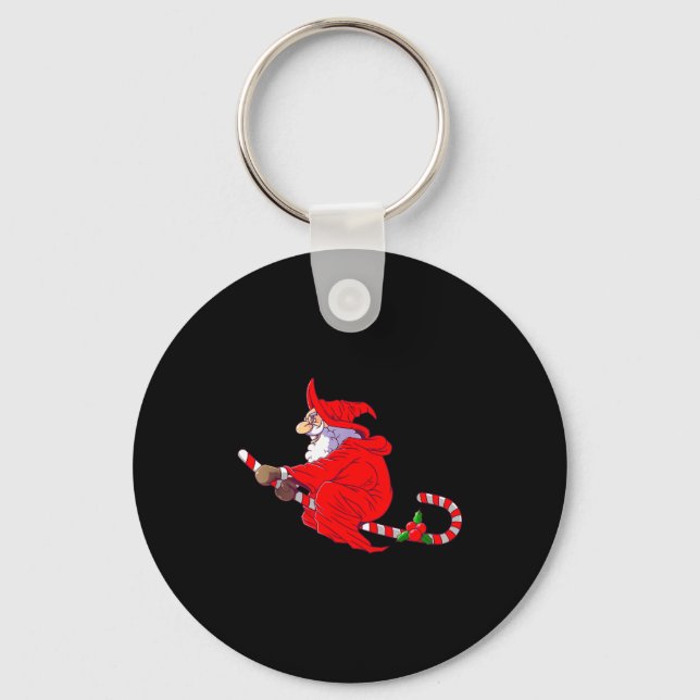 Santa Witch Candy Cane Christmas Santa Hat Funny C Keychain (Front)