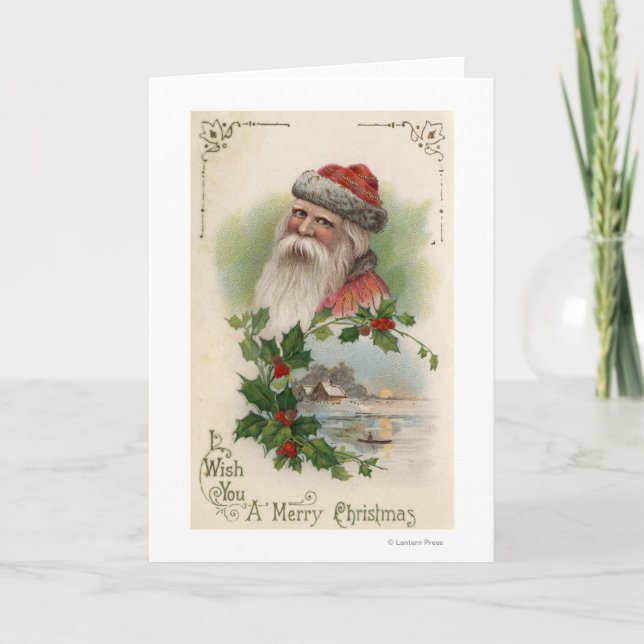Santa with a Lake Scene Holiday Card (Front)