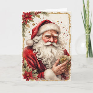 Santa with a Little Book Christmas Holiday Card