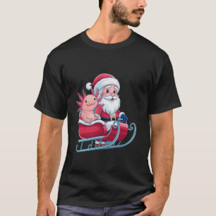 Santa with Axolotl Riding Sleigh Cute Christmas Gi T-Shirt