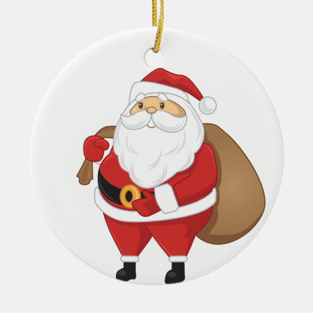 Santa With Bag Of Presents Ceramic Ornament (Front)