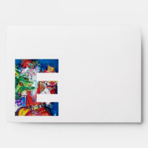 SANTA WITH BALLOONS AND CHRISTMAS TREE E MONOGRAM ENVELOPE