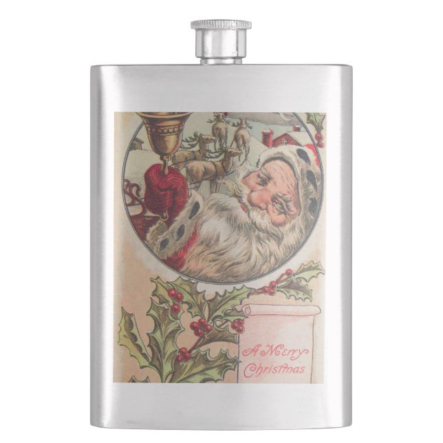 Santa with Bell and Holly Hip Flask (Front)
